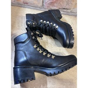 Steve Madden Women’s Size 7.5 M Galway Lug Sole Hiker Combat Black Lace Up Boots